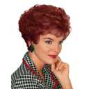 GNIMEGIL Synthetic Hair Auburn Wig With Bangs Womens Short Wigs Natural Curly Hairstyle Mommy Wigs Old Lady Costume Halloween Seniors Woman Red Shades Brown Wig