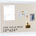 Bulletin Board Cork Board with Linen, 100% Wood Framed 18" x 24" Bulletin Board Decorations, Pin Boards for Walls, Wall Mounted Fabric Picture Board with 10 Pushpins for School, Home & Office, White