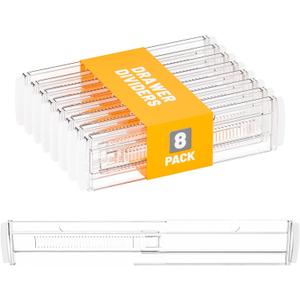 Yieach Pack of 8 3.2 Inch Shallow Acrylic Drawer Divider for Clothes -Expandable from 12.3-17''-Adjustable Dresser Drawer Divider for Baby Clothing, Underwear, Clear in Drawer Separators for Kitchen, Office