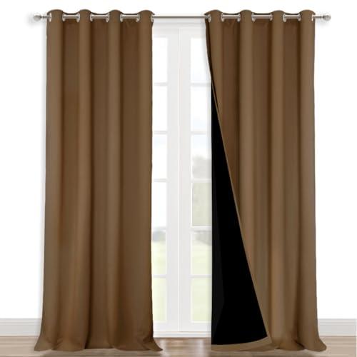 NICETOWN Full Shading Curtains 90" Long 2 Panels Set for Windows, Gold Brown, Pack of 2, 52" W, Super Heavy-Duty Black Lined Blackout Curtains for Bedroom, Privacy Assured Window Treatment