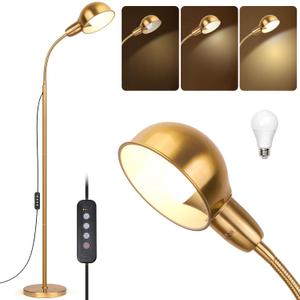 Ruiever Gold Floor Lamp with Flexible Gooseneck and Rotatable ShadeStanding Lamp Include Dimmer LED BulbIdeal Tall Lamp with Dimmer and Timer Switch for Reading,Bedside and Living Room (Gold)