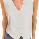 luvamia Womens Vests Linen Fashion Dressy Casual Lightweight Button Down Sleeveless Blazer Lined Work Waistcoat Vest Top (X-Large, Coconut Milk)