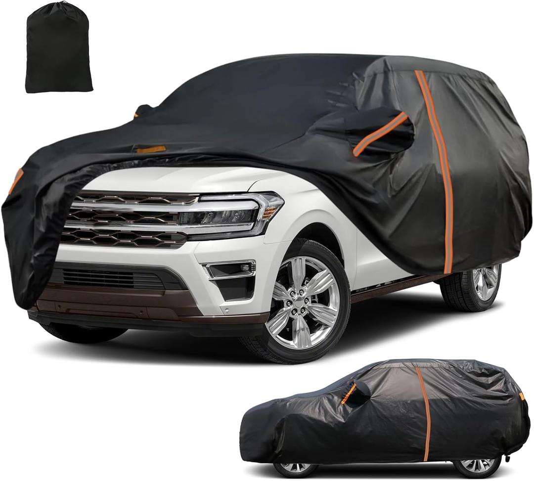 Waterproof SUV Car Cover for Ford Expedition 20022024 2025, Custom Fit All-Weather Outdoor Full Car Cover with Zipper Door, Windproof Straps & Reflective Strips for Snow, Rain, Dust & UV Protect