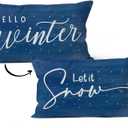 HIWX Christmas Hello Winter Let It Snow Snowman Decorative Pillowcase Throw Pillow Cover, Merry Christmas Farmhouse Winter Holiday For Sofa Bed Room Home Decor 12x20 Inch Reversible Pillow Case (Blue)