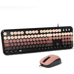 FOPETT 8870P Wired Keyboard and Mouse Combo - Full-Sized Computer Keyboards with 104 Round Keys Retro Typewriter Mouse and Keyboard for PC Windows Desktop Laptop - Black-Berry Colorful
