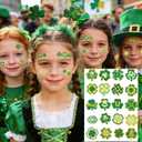 4 x 88Pcs St Patricks Day Temporary Tattoos Adult Shamrock Face Stickers Woman Irish Temporary Tattoo Stickers for Body St Pattys Accessories Irish Party Decor(clover88)