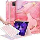 Uppuppy for iPad Air 11-inch Case 2024 - Air 5th/4th Generation 10.9, Pro 11 Case with Keyboard Pencil Holder Tablet Cover Folio Women Girls Cute Marble Aesthetic for iPad Air 11 2024 (M2), Pro 11