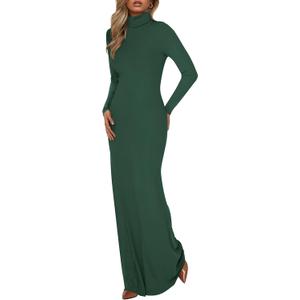 BTFBM Womens Fall Dresses Long Sleeve Turtle Neck Stretchy Knit Maxi Semi Formal Party Spring Wedding Guest Dress 2026 (L)