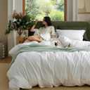 Bedsure 100% Washed Cotton Duvet Cover Oversized King - Natural White Minimalist Bedding Set Linen Like - PureWoven Plain Simple & Soft Duvet Cover 3-Piece (Natural White, Oversized King, 120"x98")