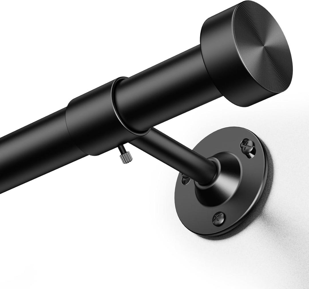 YaFex Heavy Duty Curtain Rods 32-120 Inch, 1 Inch Adjustable Black Curtain Rod for Windows, Long Window Treatment Rods with Aluminium Finials, Easy Installation