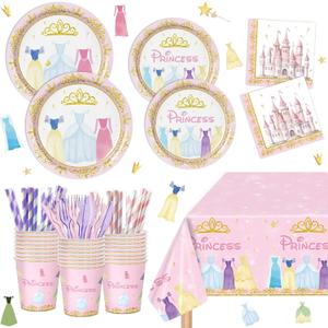Magical Princess Party Decorations Kit Serves 20 Guests - 161pc Pink Princess Theme Plates, Cutlery, Cups & Shimmer Tablecloths for Birthdays, Baby Showers & Celebrations! Instant Kids Party Setup