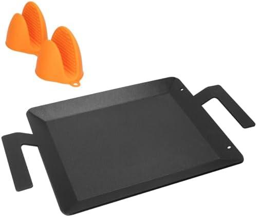 Universal Griddle Insert for Gas Grill with Handles for Stove Top Versatile Stovetop Oven, Flat Top Griddle for Induction Cooktop Gas Stove, 17.5" x 10" Non-Stick Carbon Steel