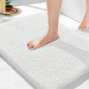 Yimobra Bathroom Rugs Non Slip Washable, Ultra Soft and Water Absorbent Bath Mats, Plush Fluffy Shower Mat Outside, Microfiber Thick Matts for Bathroom Floor/Sink, 24x17, Off White