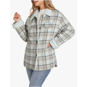 Dokotoo Winter Coats for Women Button Down Plaid Flannel Shirts Warm Sherpa Fleece Jacket Small