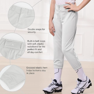 Stelle Girls' Softball Pants Youth Kids Baseball Pants Fastpitch Pants with Pockets, Easton Kids Pants Girls, Gray, M