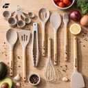 Silicone Kitchen Cooking Utensils Set, 33pcs 446F Heat Resistant, Non-stick, BPA-Free, Wooden Handles, Spatula, Turner, Tongs, Spoon, Brush, Whisk Essential Cooking Gadgets (Khaki)
