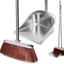 Broom and Dustpan Set for Home, 56" Kitchen Broom with Dustpan Combo Set, Heavy Duty Dustpans with Long Handle, Upright Metal Dust Pan Brooms for Sweeping Indoor Outdoor Home Office Lobby Floor