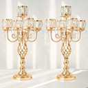 23.2 inch Tall Elegant and Chic 5 Arm Pendant Crystal Candlestick Holder Table Decoration tealight Candle Holder, Candelabra for Gorgeous Wedding/Parties Table Centerpiece (2, Gold)