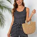 RAISEVERN Womens Rompers Summer Short Jumpsuits Casual Scoop Neck Sleeveless Romper with Pockets (Medium, Black-02)