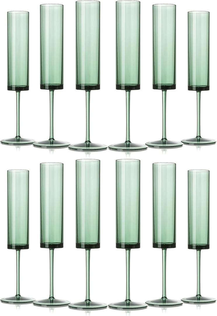 12 Pack Acrylic Dark Green Wine Glasses Green champagne glasses Champagne Flutes Sparkling Wine Glasses Wine Goblets Wedding Glassware Set Drinkware Glasses for Wedding Bar Celebration Baby Shower