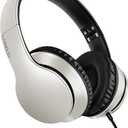 LORELEI X6 Over-Ear Headphones with Microphone, Lightweight Foldable & Portable Stereo Bass Headphones with 1.45M No-Tangle, Wired Headphones for Smartphone Tablet MP3 / 4 (Silver)