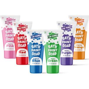 Tub Works Bath Paint Soap Bath Toy, Classic 6 Pack | Non-Toxic | Washable Bathtub Paint for Finger Painting on Tub Walls | Ideal Toddler Bath Toys for Creative Play | Easy to Clean, Fun Bath Art