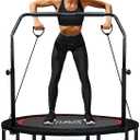 RAVS Mini Trampoline for Kids Adults 40"/48" Foldable Fitness Rebounder Kids Trampoline with 5 Levels Height Adjustable Handle Resistance Bands Indoor Workout