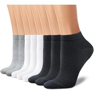 CHARMKING 6 Pairs Ankle Novelty Socks for Women Non Slip Cotton Socks No Show Socks Classic Low Cut Casual Socks (Black+White+Grey)
