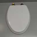 Mayfair Bennett Toilet Seat with Brushed Gold Hinges, Slow Close Wood Seat, Secure Metal Hinges, Easy Install, Made in USA, Elongated, White