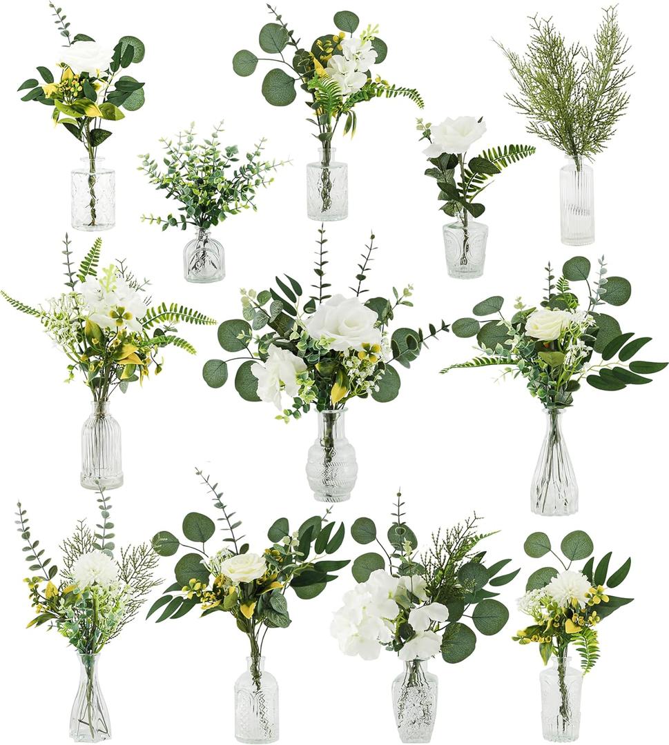 Artificial Flowers with Vases, 108 Pcs Fake Plants & Bud Vases, Centerpieces Flowers DIY Set Suitable for Central Table,Weddings,Office and Indoor Decoration