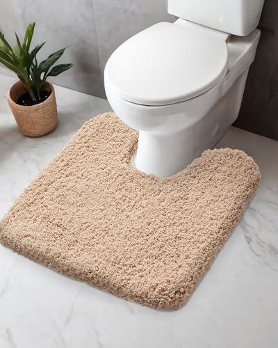 Disolla Toilet Rug U Shaped Beige 23x24 Machine Washable Non Slip Toilet Floor Mat Soft Plush Contour Rug for Bathroom Floor