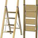 flygeneral 4 Step Ladder, Gold Aluminum Folding Ladder Stool, Wider Upgraded Non-Slip Treads, Portable Lightweight Ladder for Home and Kitchen, Holds up to 330 Lbs.