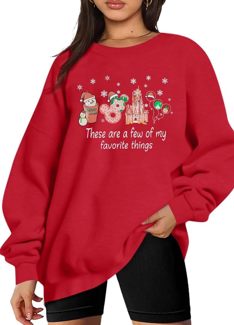 MYHALF Christmas Sweatshirt Women Xmas Shirts: Oversized Merry Christmas Crewneck Sweater Funny Magical Snowman Graphic Tops L, Red