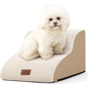 COZY KISS Dog Stairs for Small Dogs 11.8" H, Curved Dog Step for Puppy, Older Cat, Medium Pet Ramp for Sofa, Couch or Chair, Ladder with High Density Foam, 2 Step, Beige