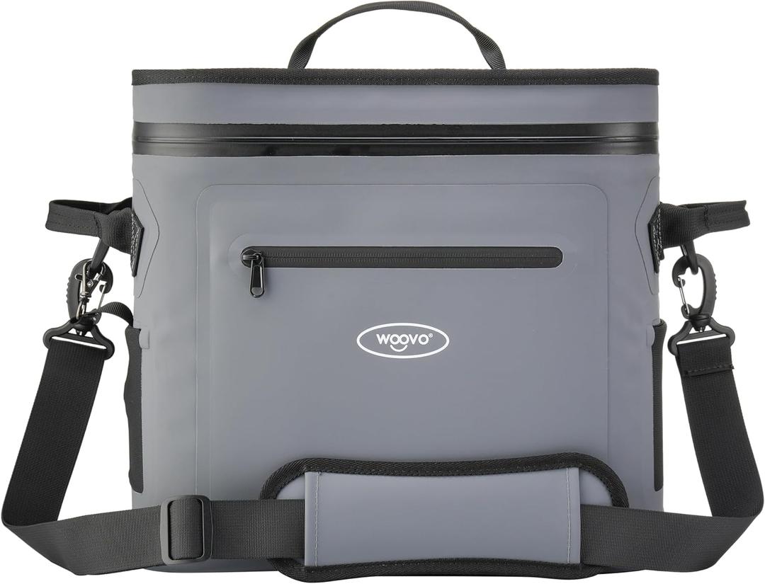 WOOVO 20 Can Cooler Bags Insulated, 100% Leakproof Design with Welded Seams, Soft-Sided Ice Chest for Camping, Picnic (Airtight Zipper, Adjustable Strap, Mesh Pockets, Bottle Opener) (GREY)