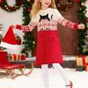Funnycokid Little Girls Christmas Dress Xmas Knitted Sweater Dress Long Sleeve, 4-5T, A1 Christmas Cat