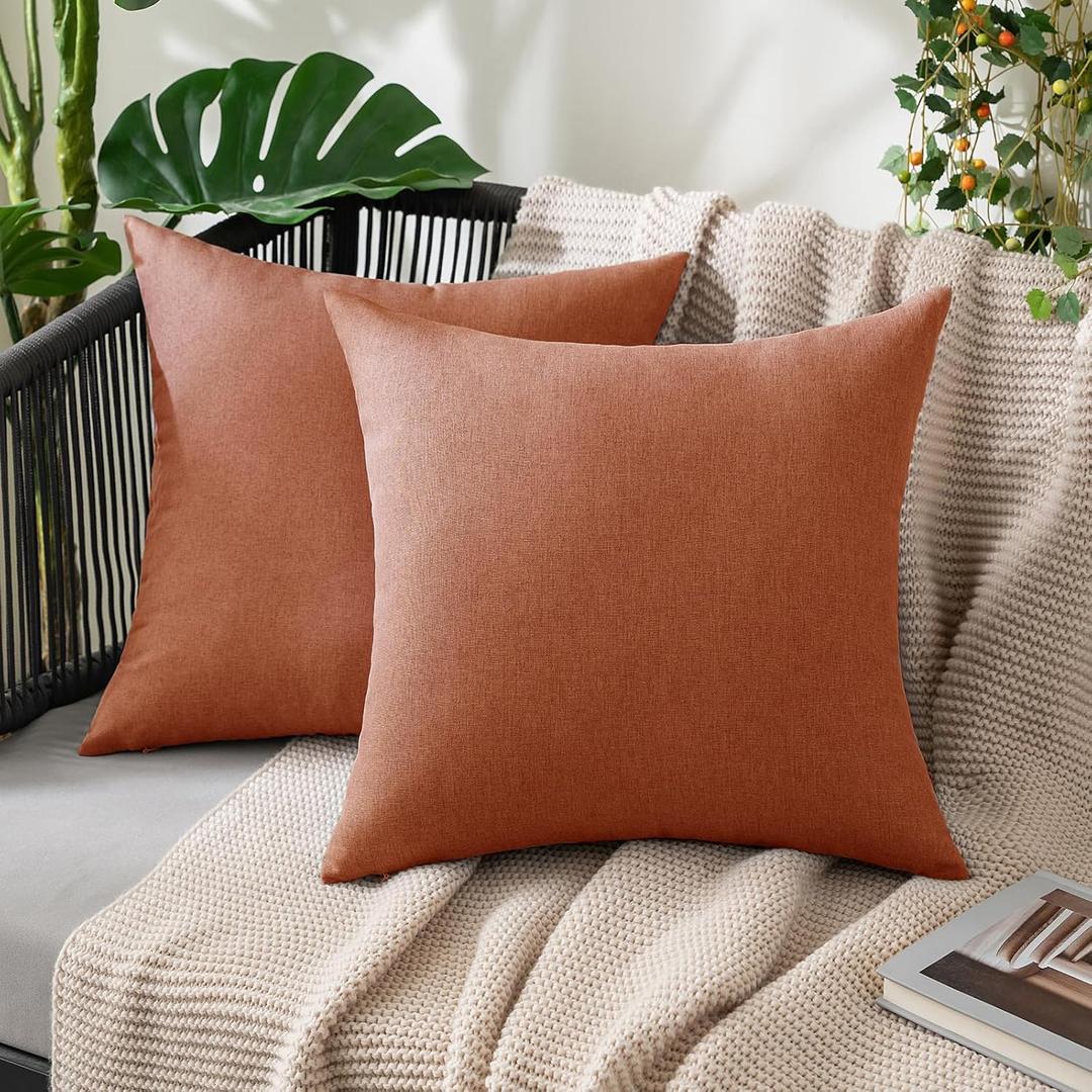 MIULEE Pack of 2 Decorative Outdoor Solid Waterproof Fall Throw Pillow Covers Faux Linen Garden Farmhouse Cushion Cases for Summer Patio Tent Balcony Couch Sofa 18x18 Inch Rust