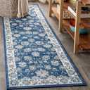 JONATHAN Y MDP101A-28 Modern Vintage Moroccan Traditional Indoor Runner Rug Floral Easy -Cleaning Bedroom Kitchen Living Room, 2 X 8, Navy/Light Grey