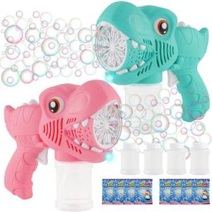 Onory 2 Pack Bubble Gun Machine for Kids, Bubble Gun with Bubble Solutions for Boys Girls, Bubble Blaster for Summer Toy, Party Favors, Outdoor & Indoor Activity, Birthday Gift, Bubble Blower (Green+pink)