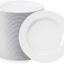 FOCUSLINE 100 Count White Plastic Dessert Plates 7 Inch, Disposable Heavy Duty Plastic Plates for Weddings, Parties and Events