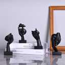 LCCCK Abstract Face Statues Set of 4  Black Thinker Style Face Sculptures for Shelf, Desk or Home Decor  Modern See No Evil Figurines  Minimalist Resin Art for Office or Gifts