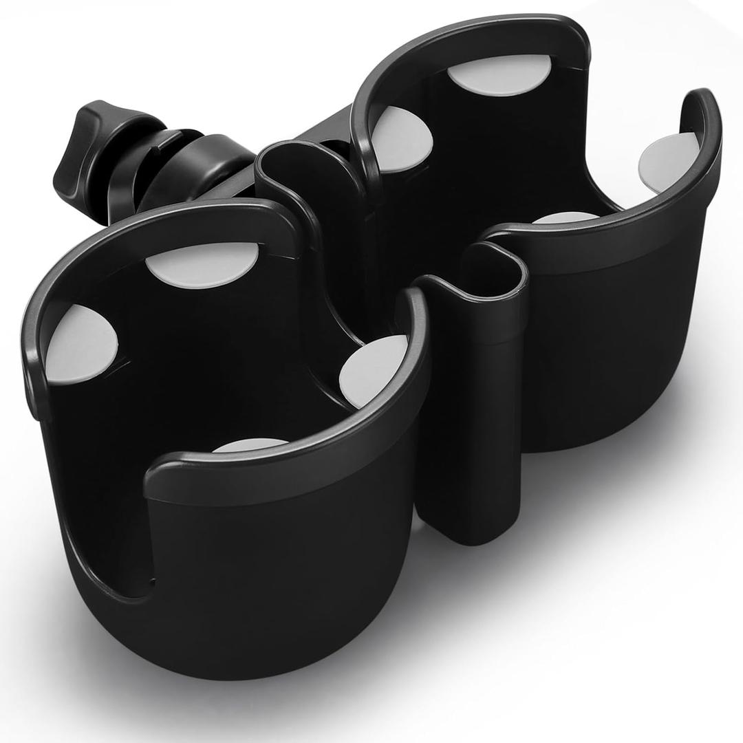 Accmor Stroller Cup Holder with Phone Holder, Bike Cup Holder, Universal Cup Holder for Uppababy Nuna Doona Strollers, 2-in-1 Cup Phone Holder for Stroller, Bike, Wheelchair, Walker, Scooter (Double Holder-Other Shape)