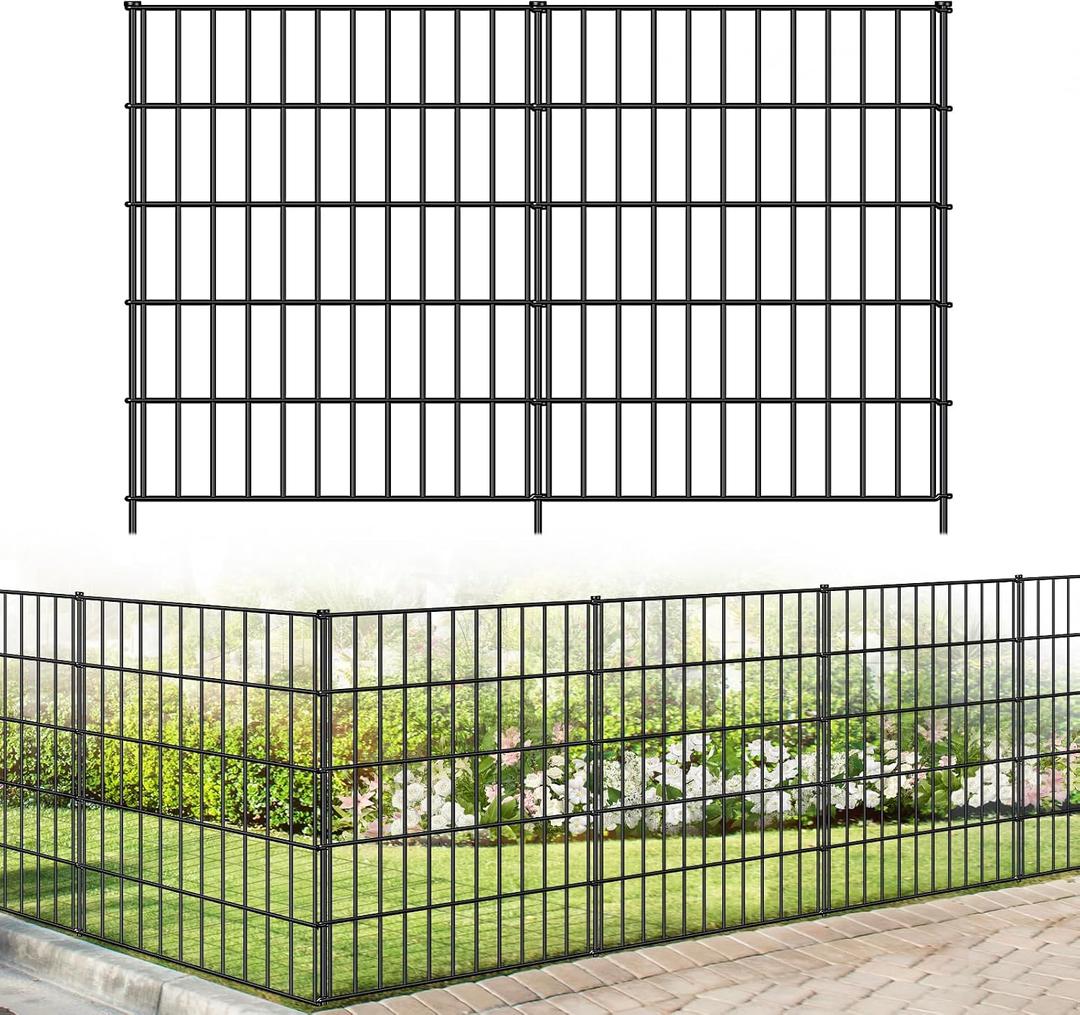 FOREHOGAR Metal Garden Fence 33.3in (H) x 23.3ft (L), 10 Panels + 11 Stakes Dog Fence Border Fence Animal Barrier, No Dig Garden Fencing for Yard Flower Bed Lawn Patio Outdoor, PIN332810 Black