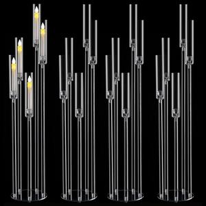 4pcs 5 Arm Acrylic Candelabra,Clear Candle Holder for Wedding,45.7inch Tall Floor Candle Holders for Ceremony Birthday Party Home Decoration Fit 0.8 LED Candles
