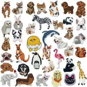 Woohome 37 PCS Mixed Animal Iron On Patches Dog Cat Zebra Elephant Lion Penguin Sew On Patches DIY Decoration or Repair, Embroidered Appliques for Clothing Backpacks Jeans T-Shirt Caps Shoes