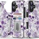 FUNMIKO for iPhone 16 Plus Wallet Case with Card Holder, RFID-Blocking, Military-Grade Drop Protection & Floral Animal Design, Magnetic Closure with Leather Kickstand - Floral Skull