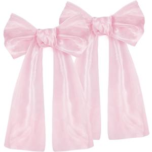 Pink Bow Birthday Party Decorations, 2 Pack Big Pink Bows 17 x 39 Inches Coquette Party Background, Large Sparkle Organza Giant Bow Hanging Decor for Bachelorette Baby Shower Bridal Shower (Baby Pink)