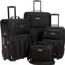 Rockland Journey Softside Upright Luggage Set,Expandable, Lightweight, Black, 4-Piece (14/19/24/28)