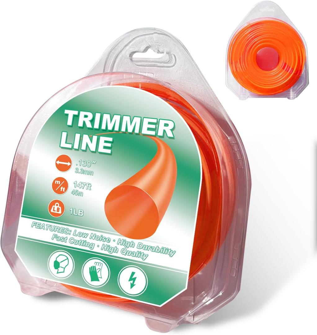 130 Weed Eater String Trimmer Line of 147 Feet, 1-Pound Round Weed Wacker String for Universal Replacement, Heavy Duty Commercial Grade Premium Nylon Trimmer Line (Orange)