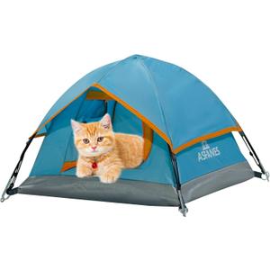 ASFANES Outdoor Waterproof Pet Camping Tent, Cave Bed for Indoor Cats and Small Dogs, Portable Cat House Dog House, 21.6x21.6x14.9'', Blue, S